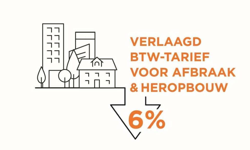 Het blijvende btw-tarief van 6% bij de afbraak en wederopbouw van een woning.